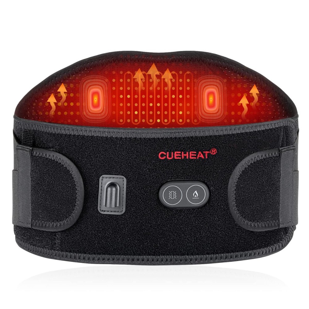 CUEHEAT Heated Waist Belt, Cordless Heating Pad for Low Back, Electrical Heating and Massage, Rechargeable Battery Powered (Dark Black, 49inch)
