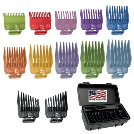 Wahl Clipper Genuine Secure-Fit Attachment Guard Organization Kit with Color Pro Colored Hair Clipper Guide Combs, 14 Piece Premium Storage Kit Hair Clippers, Multicolor - 3291-100