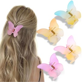 ATODEN Butterfly Hair Claws and Claw Clips - 4 Matte Medium Hair Clips for Thick or Thin Hair, Cute Accessories for Women and Girls