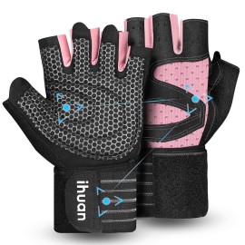ihuan Ventilated Weight Lifting Gym Workout Gloves Full Finger with Wrist Wrap Support for Men & Women, Full Palm Protection, for Weightlifting, Training, Fitness, Hanging, Pull ups