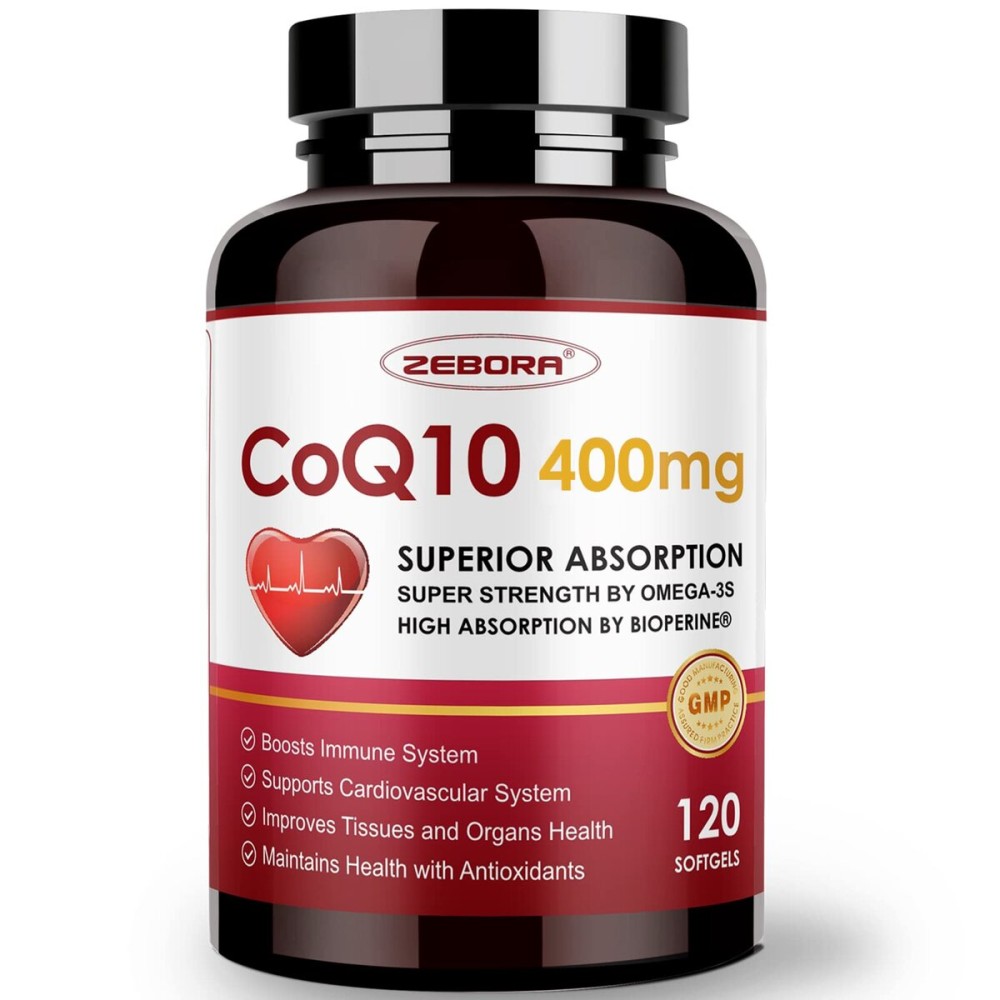 ZEBORA CoQ10-400mg-Softgels with PQQ, BioPerine & Omega-3, Coenzyme Q10(Ubiquinone) Supplement for High-Absorption, Powerful-Antioxidant, Support Heart & Energy-Production, 120 Servings