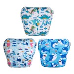 Babygoal Baby Boy Swim Diapers 3 Pack for 8M-3T Babies and Toddlers, Reusable Adjustable Washable for Swimming Lessons-Dinosaur,Shark,Fish