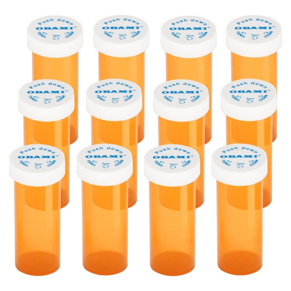 Plastic Medicine Pill Bottles with Child Resistant Caps - Push Down and Turn - Prescription Vial, Medicine Container, Pill Cases Dispenser Organizers (12pcs, 16 Dram)