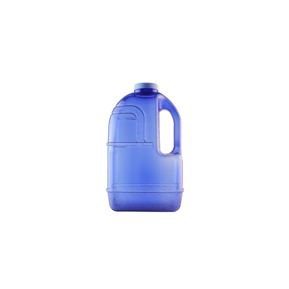 New Wave Enviro 1 Gallon Square BPA Free Bottle with Screw Top Cap and Integrated Handle, Space Saving Design, Ideal for Gym and Outdoor Life, Blue
