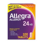 Allegra Adult 24-Hour Allergy Relief Tablets, Non-Drowsy Indoor and Outdoor Allergy Medicine, 180 mg Fexofenadine HCI Antihistamine Pill, 100-Count