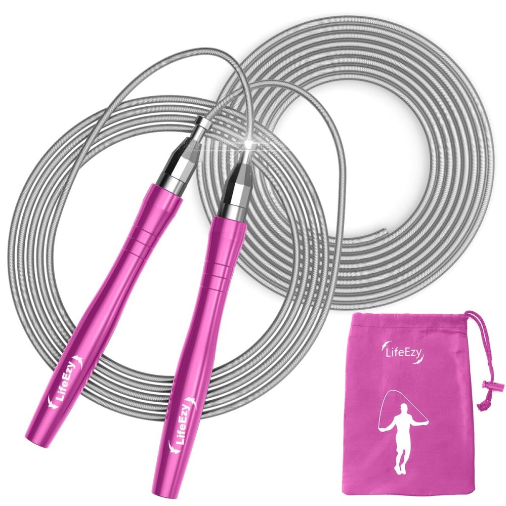 Jump Rope, High Speed Weighted Jump Rope - Premium Quality Tangle-Free - Self-Locking Screw-Free Design - Jump Ropes for Fitness - Skipping Rope for Workout Fitness, Crossfit & Home Exercises (Pink)