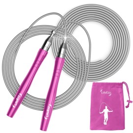 Jump Rope, High Speed Weighted Jump Rope - Premium Quality Tangle-Free - Self-Locking Screw-Free Design - Jump Ropes for Fitness - Skipping Rope for Workout Fitness, Crossfit & Home Exercises (Pink)