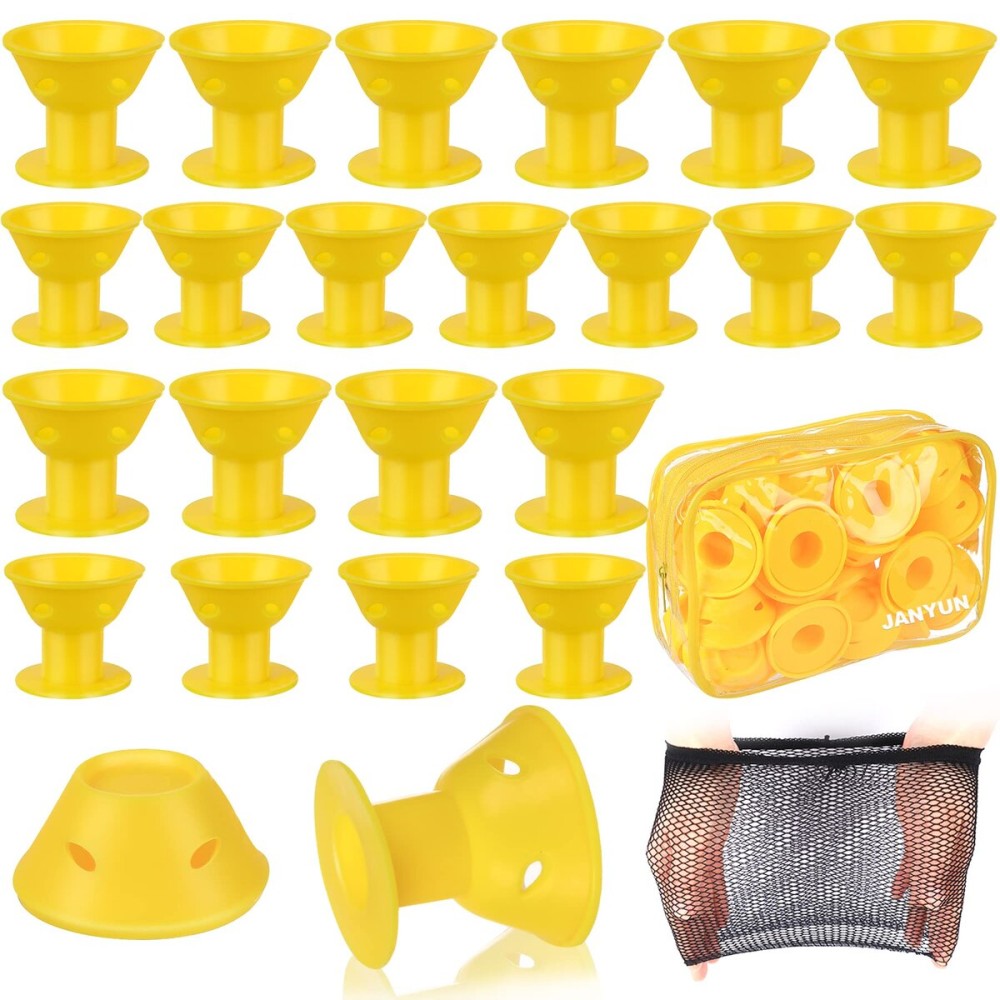 JANYUN 40 Pcs Yellow Silicone Hair Rollers (Including 20pcs Large & 20pcs Small Heatless Hair Curlers)