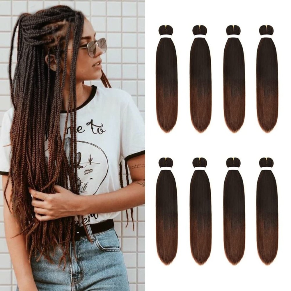 8 Pack Ombre Braiding Hair Pre Stretched - 20 80G/Pack Premium Pre Stretched Braiding Hair Extensions, Professional Itch Free Hot Water Setting Perm Yaki Texture Prestretched Hair(1B30)
