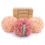 myHomeBody Large 70g Loofah Sponge, Body Scrubber, Bath Sponge, Loofah for Women, Men, Exfoliating Sponge Shower Pouf with Activated Charcoal - 2 Peach + 1 Coral Red, 3 Pack