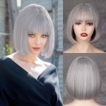 WERD Silver Bob Wig with Bangs, Short Bob Grey Wig for Women, Straight Short Silver Hair Natural Looking for Daily
