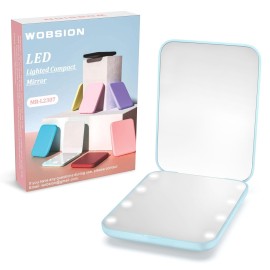WOBSION Small Mirror with Lights,LED Compact Makeup Mirror,1x/3x Mini Travel Mirror with Magnification,Portable for Purse,Pocket,Gifts for Girls,Black