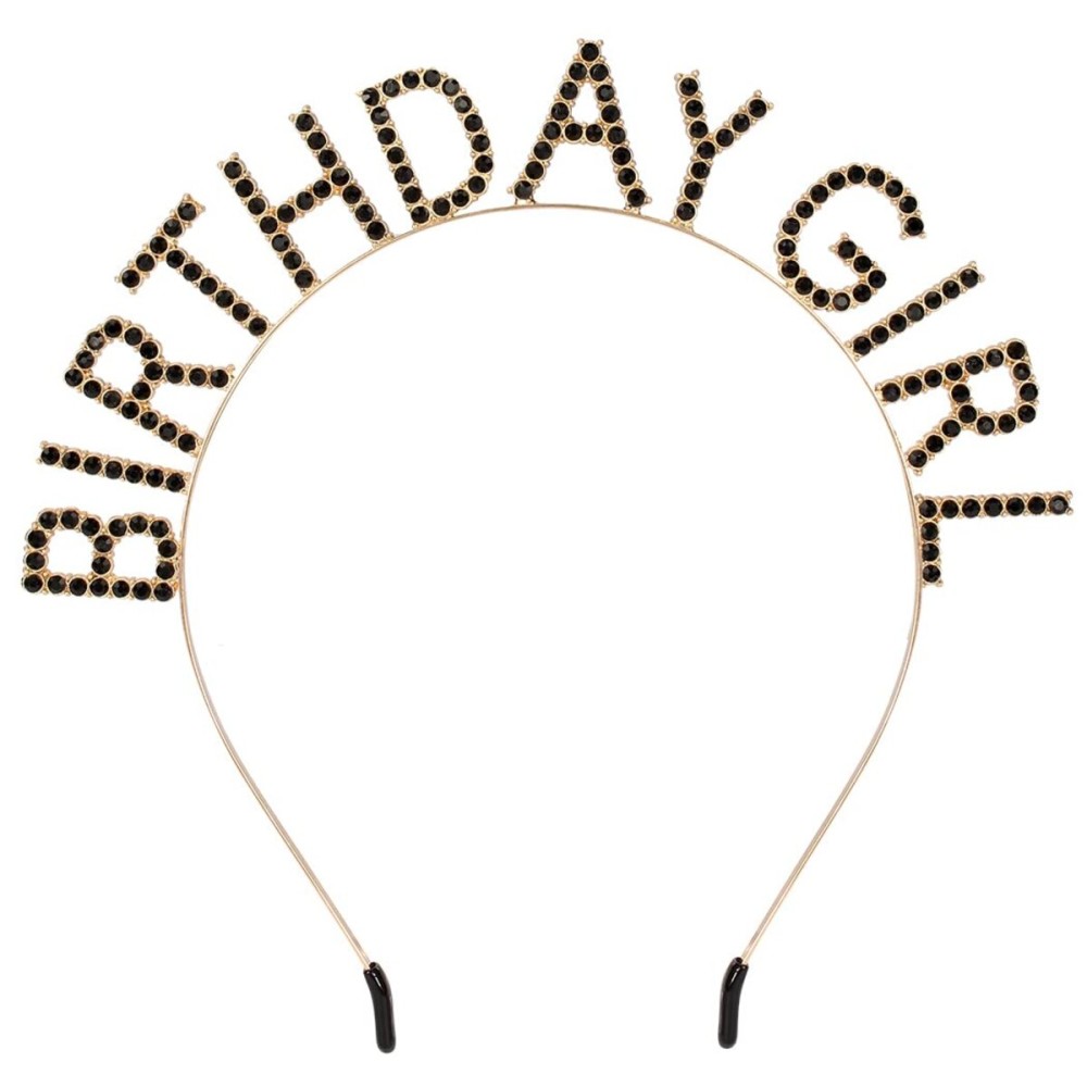 AOPRIE Rhinestone Hairband Birthday Tiara for Women Girls, Happy Birthday Princess Crown, Gold Black