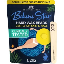Tress Wellness Wax Beads - Safe for Skin - Dermatologically Tested - At-Home Kit for Bikini, Brazilian & Full Body - Bikini Star 1.2lb