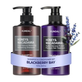 KUNDAL Korean Shampoo and Conditioner Set [Blackberry Bay] Salon-quality, Long Lasting Scent, Moisturizing, Sulfate-Free, Argan & Macadamia Oil, Korean Hair care, 16.9 fl oz each, Stocking Stuffers