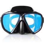 Snorkel Diving Mask Panoramic HD Swim Mask, Anti-Fog Scuba Diving Goggles,Tempered Glass Dive Mask Adult Youth Swim Goggles with Nose Cover for Diving, Snorkeling, Swimming (Black Frame-Blue Lens)