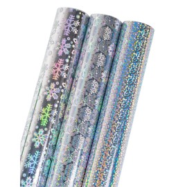MAYPLUSS Christmas Holographic Foil Wrapping Paper - 17in x 120in Per Roll - Shiny Silver Snowflakes and Dots Design Iridescent Gift Wrap Paper for Christmas Wedding Winter Shower Holiday Celebration