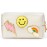 LieToi Preppy Patch Small Cosmetic Toiletry Bag Smile Rainbow Lightning PU Leather Waterproof Portable Cosmetic Makeup Bag Travel Organizer Pouch for Toiletries Storage Women Girls Gift (Shell White)