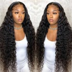 Pizazz 30 Inch Lace Front Wigs Human Hair Pre Plucked With Baby Hair 12A Brazilian Deep Wave HD Transparent Lace Wig for Women (30 Inch, Black color)