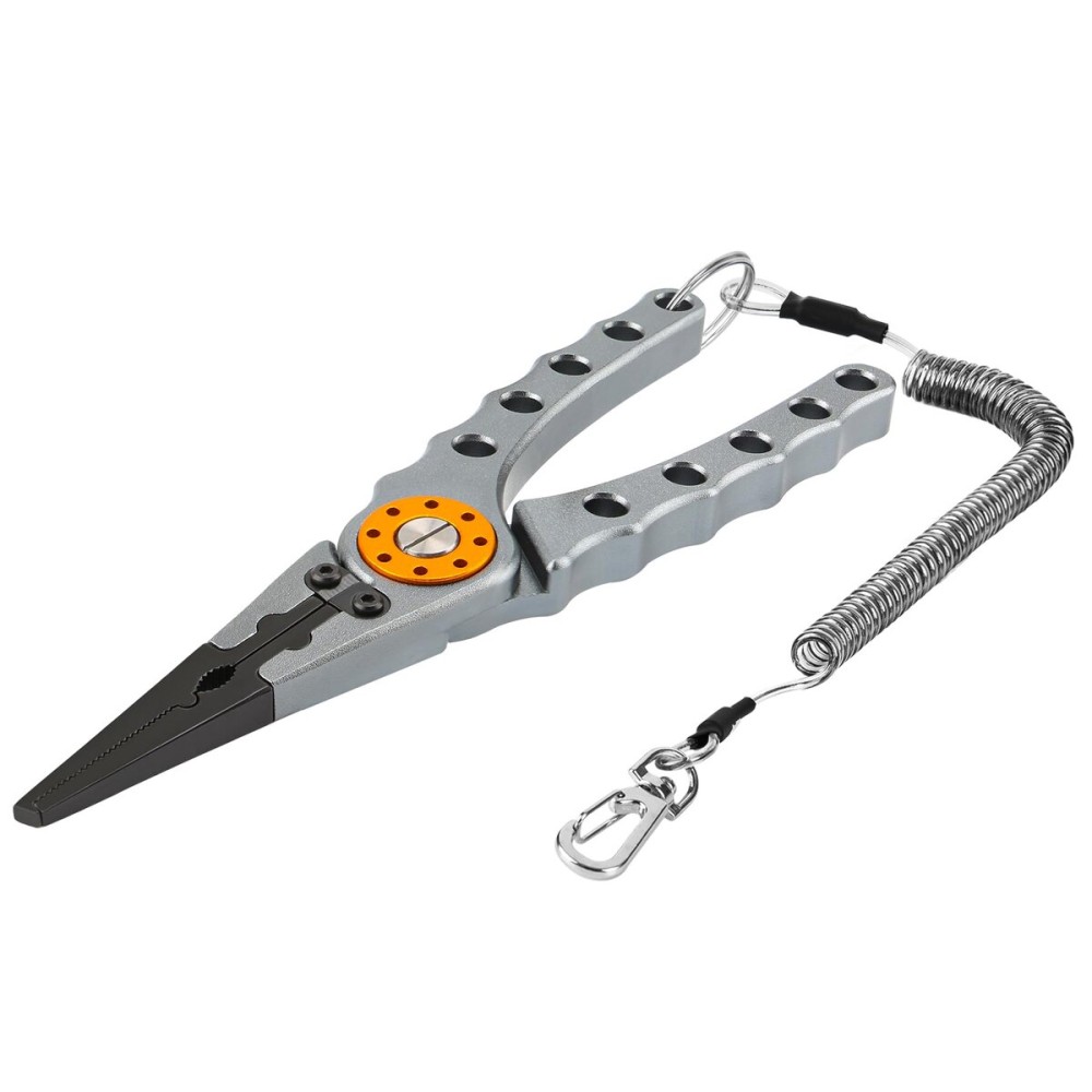 Booms Fishing X1 Aluminum Fishing Pliers Hook Remover Braid Line Cutting and Split Ring Pliers with Lanyard and Sheath, Gun Color