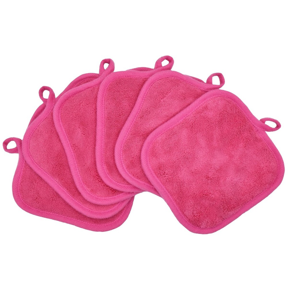 BloomSesame Makeup Remover Cloths for Face, Eye, Lips - Reusable Makeup Remover Pads Soft Microfiber Facial Cleansing Cloths 5 x 5 inch 6 Pack (Dark Pink)