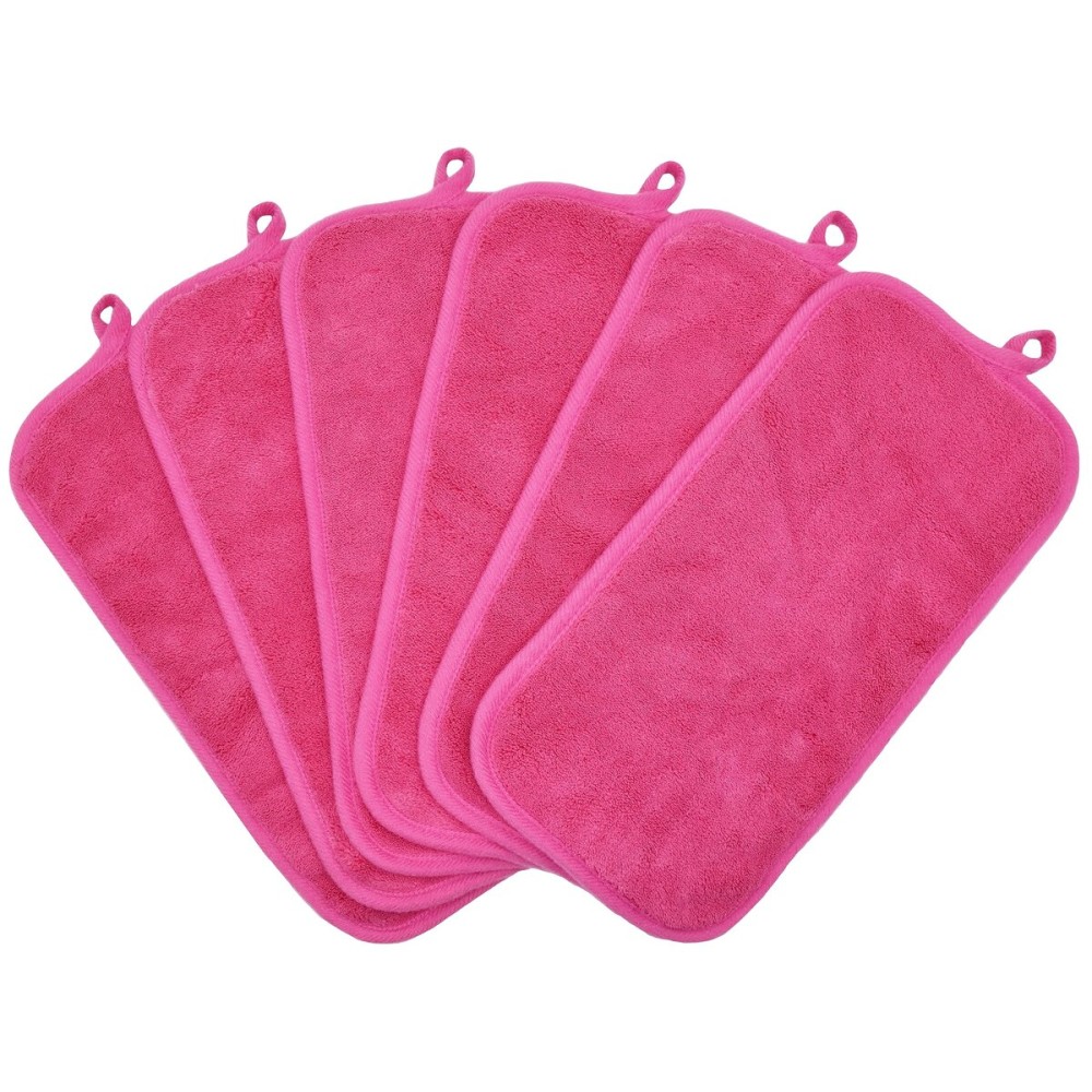 BloomSesame Makeup Remover Cloths for Face, Eye, Lips - Reusable Makeup Remover Pads Soft Microfiber Facial Cleansing Cloths 6 x 12 inch 6 Pack (Dark Pink)