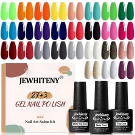 JEWHITENY 30pcs Gel Nail Polish Kit With 27 Colors + Matte Top Coat, Base Coat And Top Coat Polish Set For Manicure Nail Art Salon/Home Starter (Packaging May Vary)