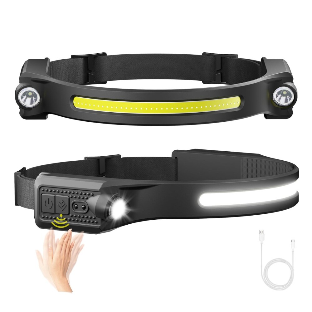 AlpsWolf LED Headlamp Rechargeable, 2 XPE LED and COB LED Head Lamp, Sensor Mode, 260 Wide Beam, IPX4 Waterproof, Rechargeable Headlight for Camping Accessories (2 Pack)