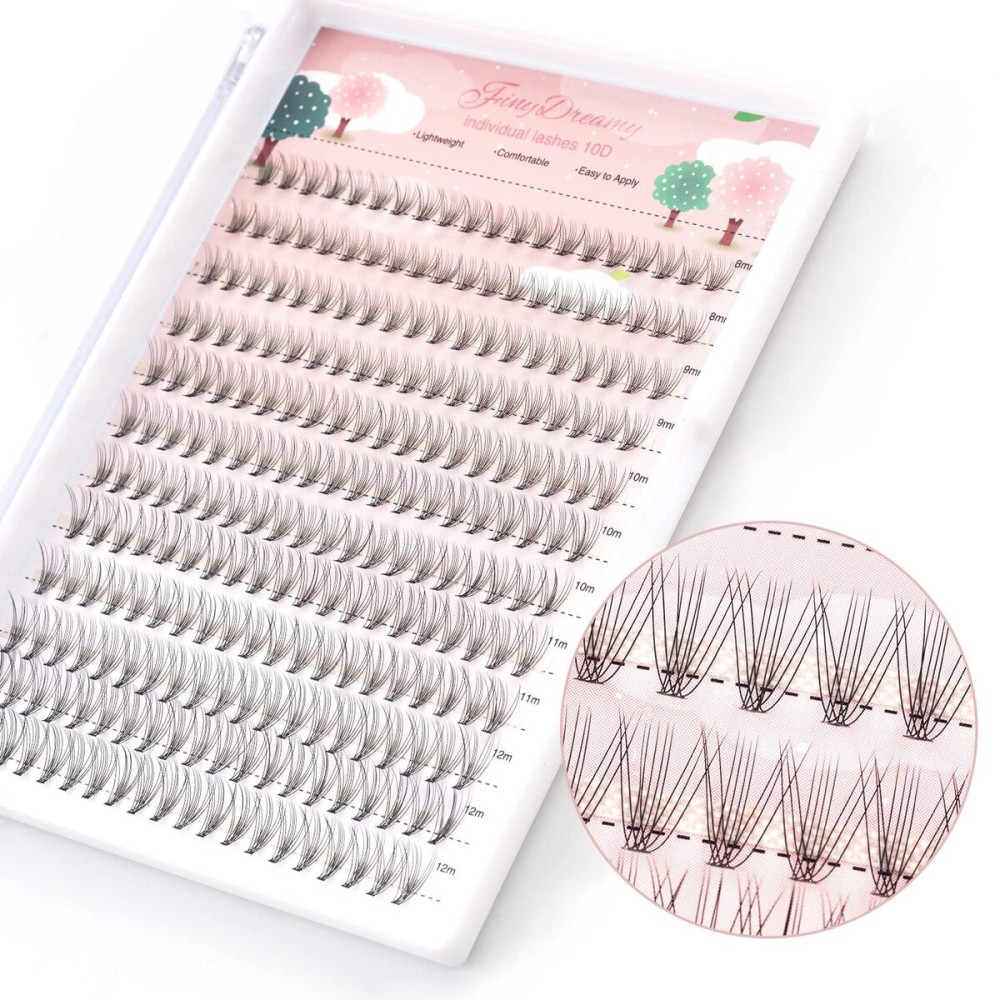 FinyDreamy 10D Lash Clusters 240pcs Individual Lash Extensions Natural Cluster Lashes 8-12mm Mix Lengths C Curl 0.07mm Thickness eyelash Individual Cluster Lashes Apply Under your Lashes(10D 8-12mm)