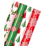 WRAPAHOLIC 30 Inch Christmas Wrapping Paper Roll - Jumbo Roll Red, Green and Pink Christmas Gnome Elf Holiday Collection - 4 Rolls - 30 Inch x 120 Inch Per Roll