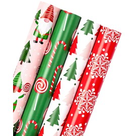 WRAPAHOLIC 30 Inch Christmas Wrapping Paper Roll - Jumbo Roll Red, Green and Pink Christmas Gnome Elf Holiday Collection - 4 Rolls - 30 Inch x 120 Inch Per Roll