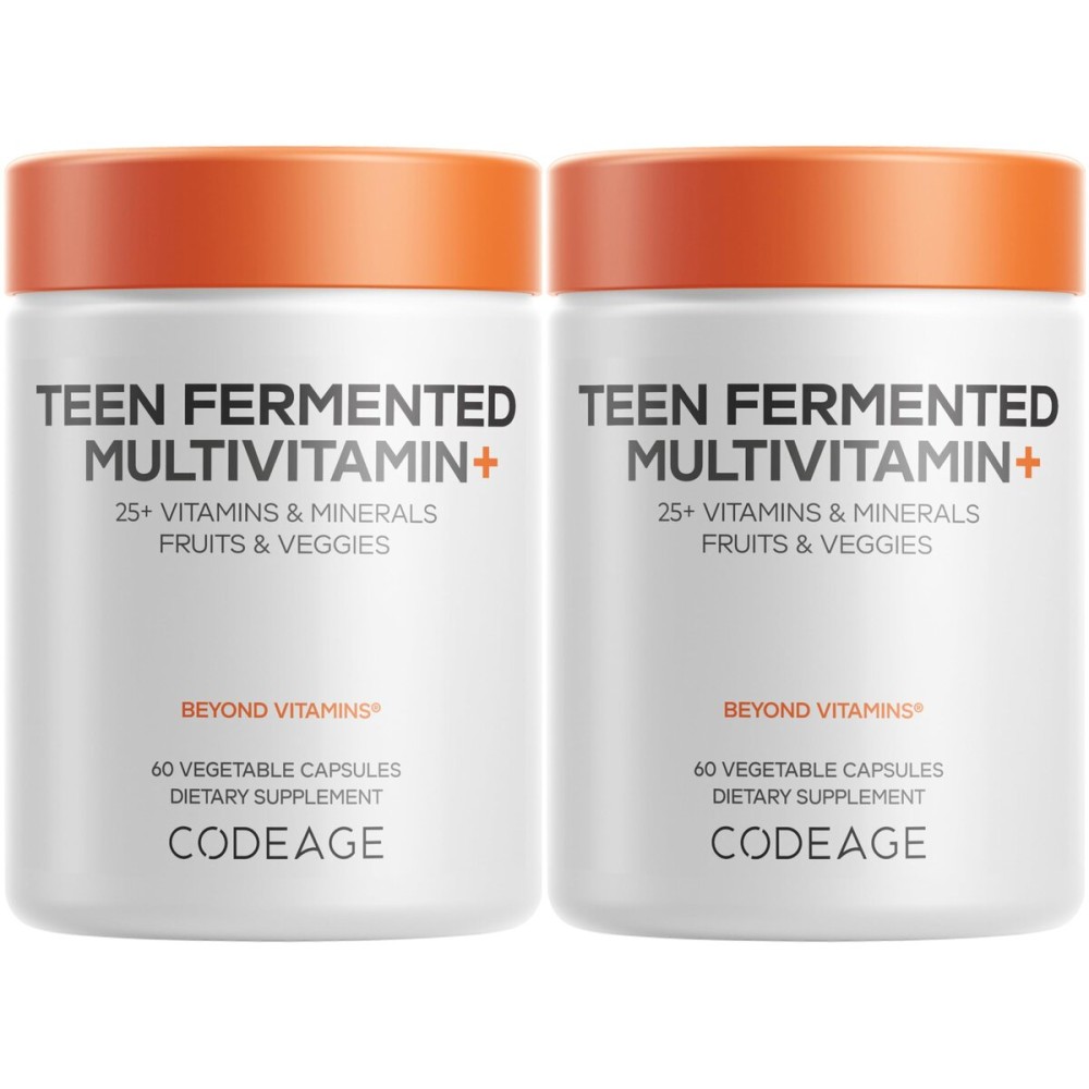 Codeage Teen Multivitamin Supplement - Daily Vitamins and Minerals for Teen Boys and Girls - Organic Whole Food Formula with Omega-3 and Vitamins A to K - 2 Pack