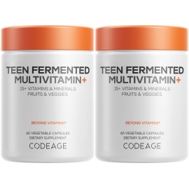 Codeage Teen Multivitamin Supplement - Daily Vitamins and Minerals for Teen Boys and Girls - Organic Whole Food Formula with Omega-3 and Vitamins A to K - 2 Pack