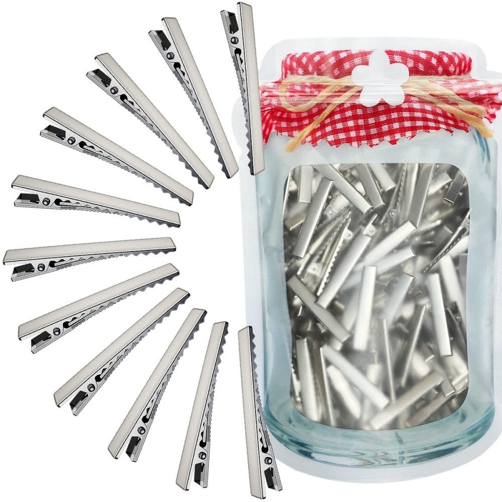 HiJeaton Hair Clips for Hair Bows, 150Pcs Alligator Metal Clip (4.5cm/1.77), Gator Hairdresser Clips for Bow Making, Large Plain DIY Clips Supplies for Crafts