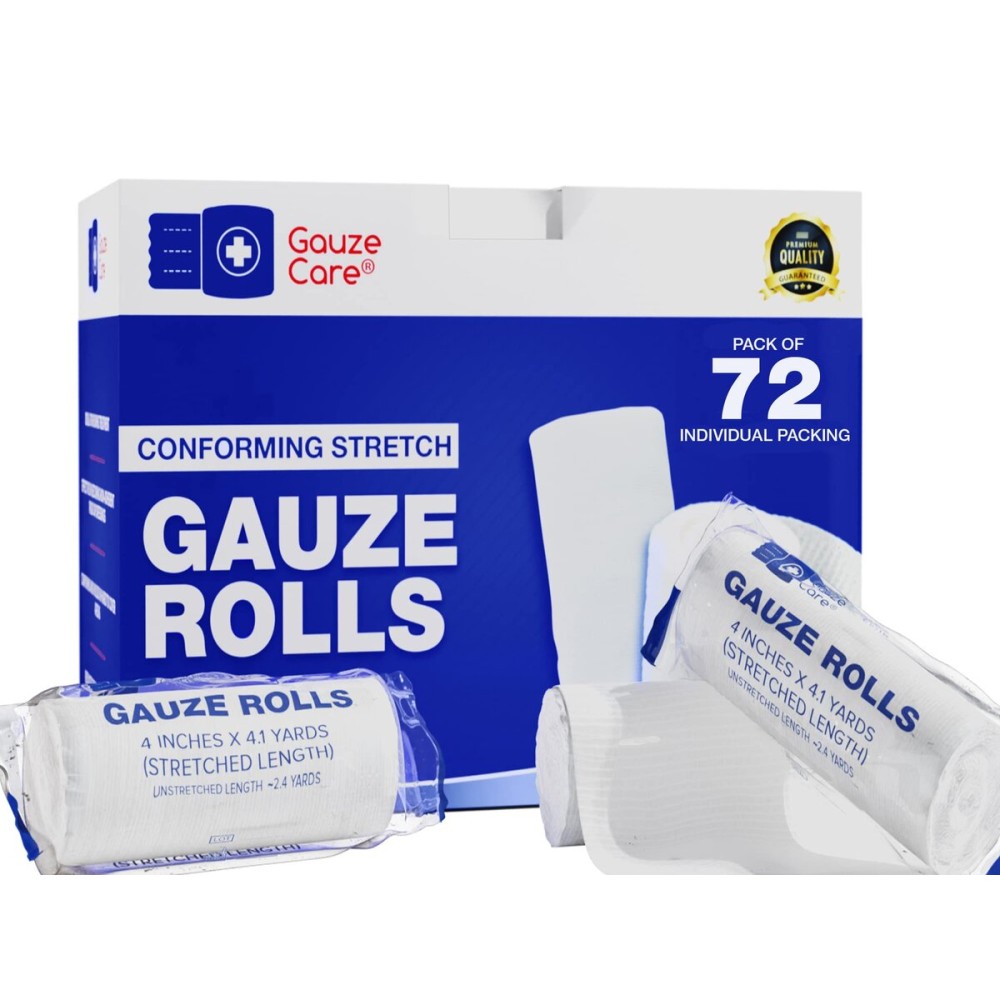 Gauze Rolls Pack of 72 - Premium Quality Lint and Latex-Free 4 inches x 4.1 Yards Conforming Stretch Bandages Designed for Effective Wound Care & Comfort - Ideal for use as a Mummy wrap