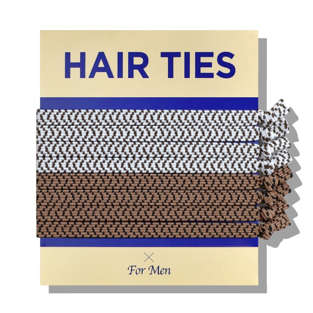HAVHAF Knotted Men\'s Hair Ties - 8pcs (Thin, Woody) - No Damage Crease Breakage Bun Hair Tie For Men with Long, Curly, Thick Hair