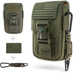 WYNEX Tactical Molle Phone Pouch with Compass Buckle, Tactical Phone Holster Molle Cell Phone Pouch Universal Belt Waist Bag for IP 15/14/13 Pro Max / S22/S21 with US Patch & Paracord Keyring Clip