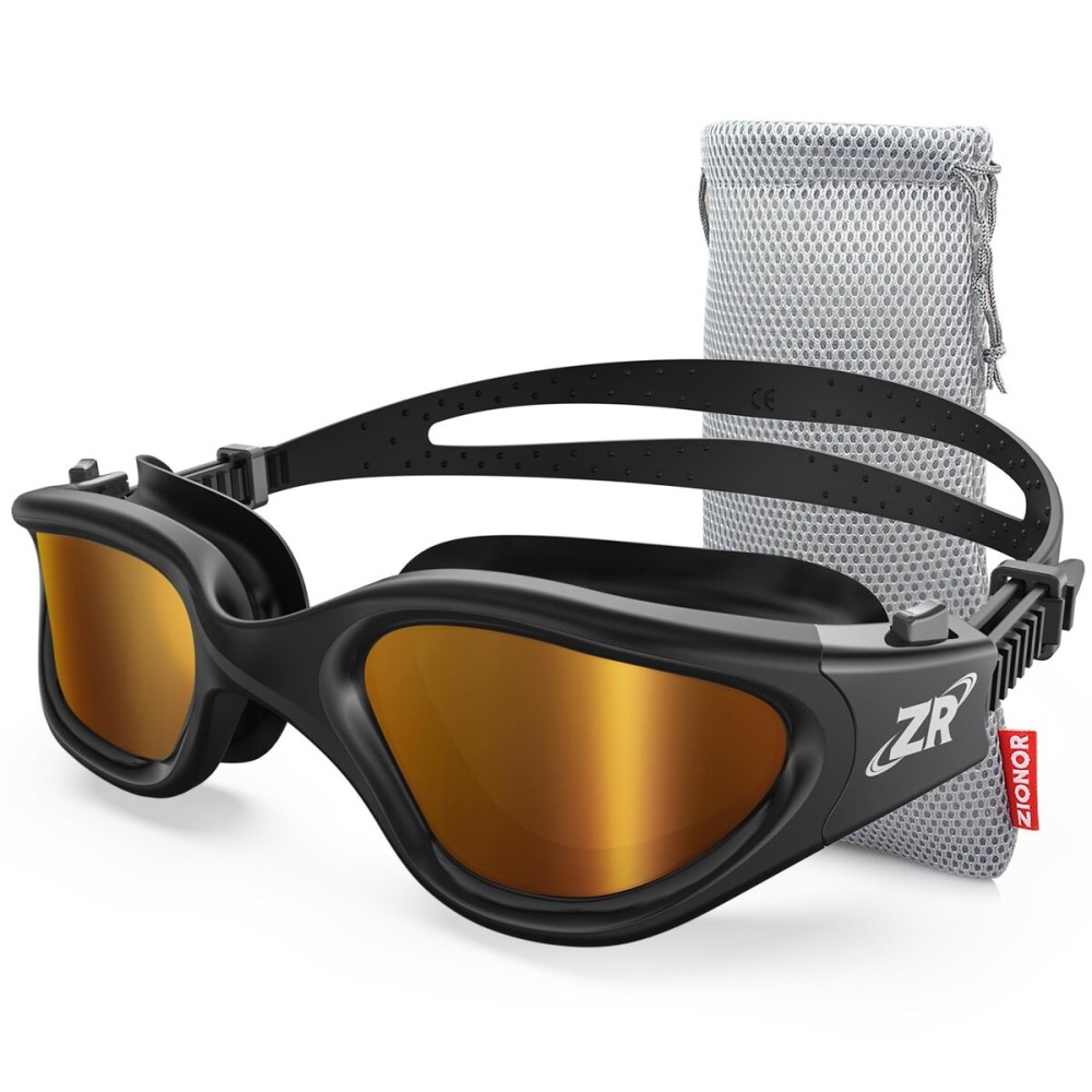 ZIONOR Swim Goggles, Upgraded G1 Polarized Swimming Goggles UV Protection Anti-fog Adjustable Strap for Men Women Adult Indoor or Outdoor (Polarized Light Mirror Coffee Gold Lens)