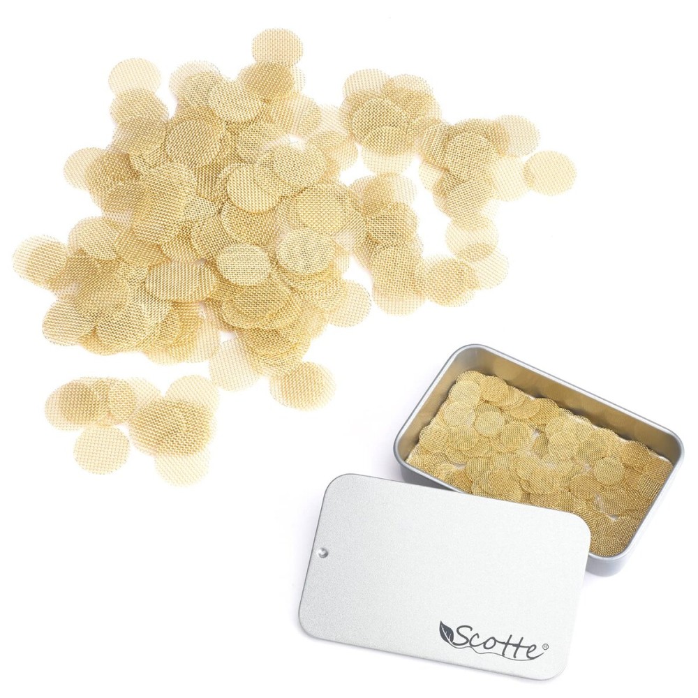 Scotte 200 pcs 3/8 Inch Brass Pipe Screens,9.5mm(0.375in) Metal Pipe Filter Screen with Storage Box