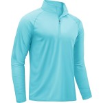 TACVASEN Swim Shirts for Men Rash Guard SPF Shirt Long Sleeve UPF 50+ Sun Protection Athletic Quarter Zip Running T-Shirts Lake Blue M
