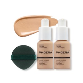 PHOERA Foundation Makeup, Flawless Soft Matte Oil Control Liquid Foundation, Full Coverage Mattle Oil-Control Concealer for Older Women, Great Choice For Gift (104 Buff Beige(2pcs)