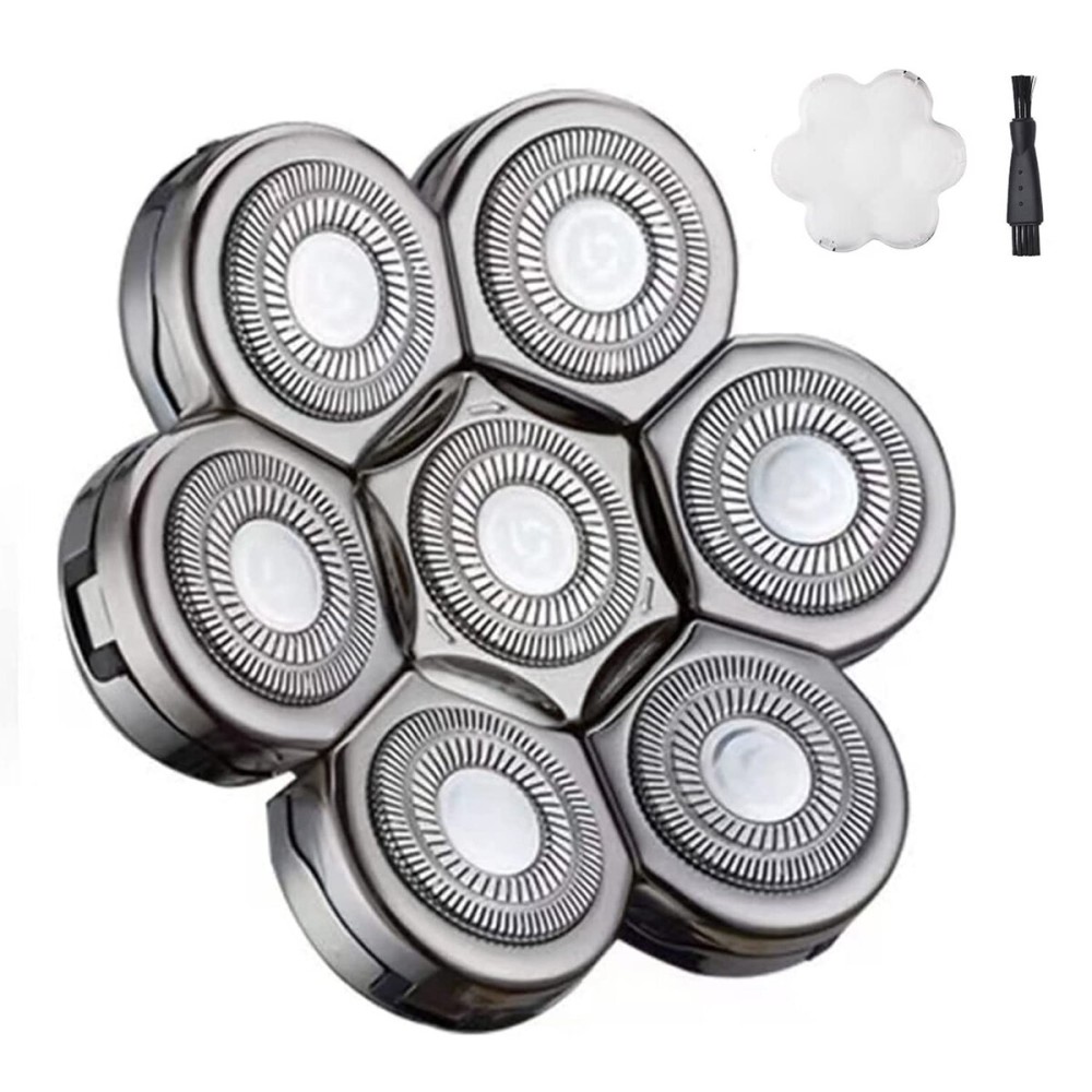 7 Blades Head Men\'s Electric Shaver Replacement Heads Floating Washable Shaver Replacement Blades for Bald Men (Silvery)