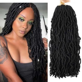 6 Packs Soft Locs Crochet Hair Pre Looped 18 Inch Faux Locs Crochet Braids Goddess Curly Wavy Locs Crochet Loc Hair for Black Women (1B, 18 Inch (Pack of 6))