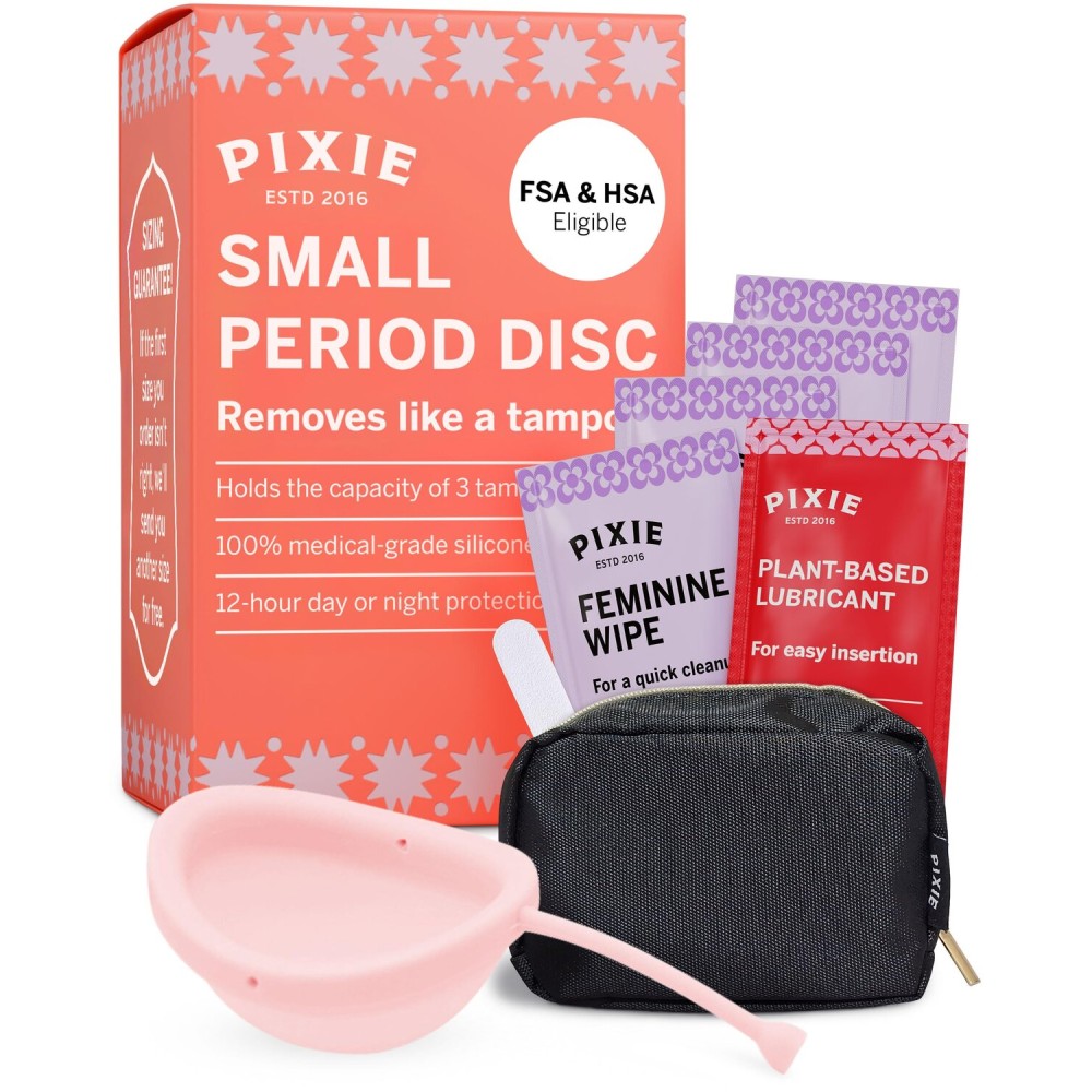 Pixie Menstrual Disc for Feminine Care - Ranked 1 for Best Tampon Alternative Period Disc - 100% Medical-Grade Silicone - Removes Like a Tampon - Wear 12 Hours - Capacity of 3 Tampons (Small)