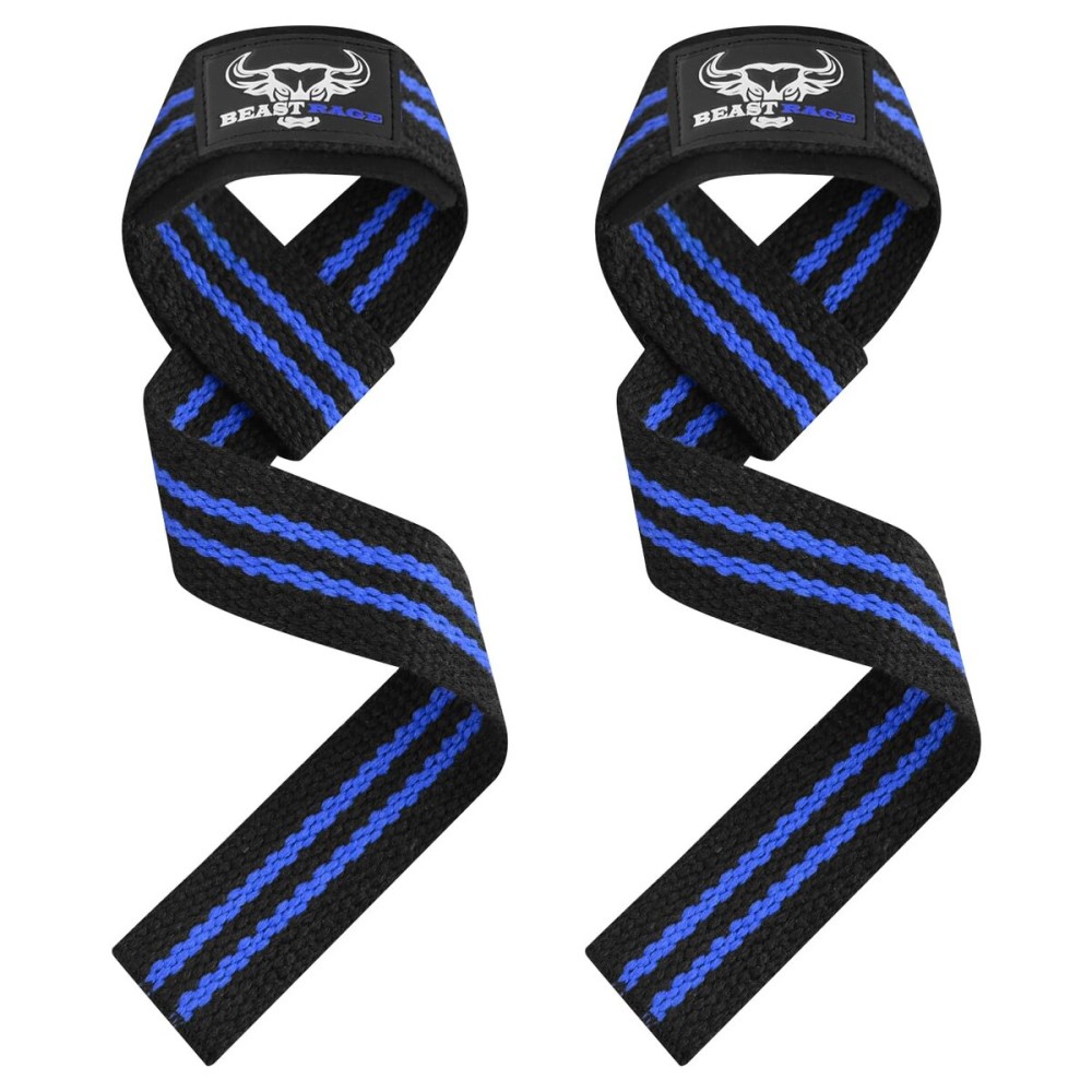 BEAST RAGE Lifting Wrist Straps for Weightlifting, Straps Gym Grip Power Workouts Lifting Straps Padded Cotton Men Women Wrap Lift, Deadlift Bodybuilding Weight Lifting Exercise Straps (Black/blue)