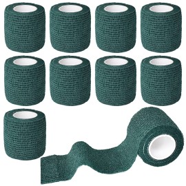 Gondiane 9 Pack 2 x 5 Yards Self Adhesive Bandage Wrap Self Stick Wrap for Ankle, Wrist, Finger, Sports, Breathable Cohesive Vet Tape for Pets (Dark Green)