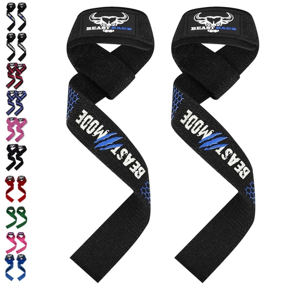 BEAST RAGE Lifting Wrist Straps for Weightlifting, Straps Gym Grip Power Workouts Lifting Straps Padded Cotton Men Women Wrap Lift, Deadlift Bodybuilding Weight Lifting Exercise Straps (Blue Silicone)