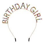 AOPRIE Hairband Birthday Tiara for Women Girls Happy Birthday Princess Crown Rhinestone Accessories, Gold Purple Colorful