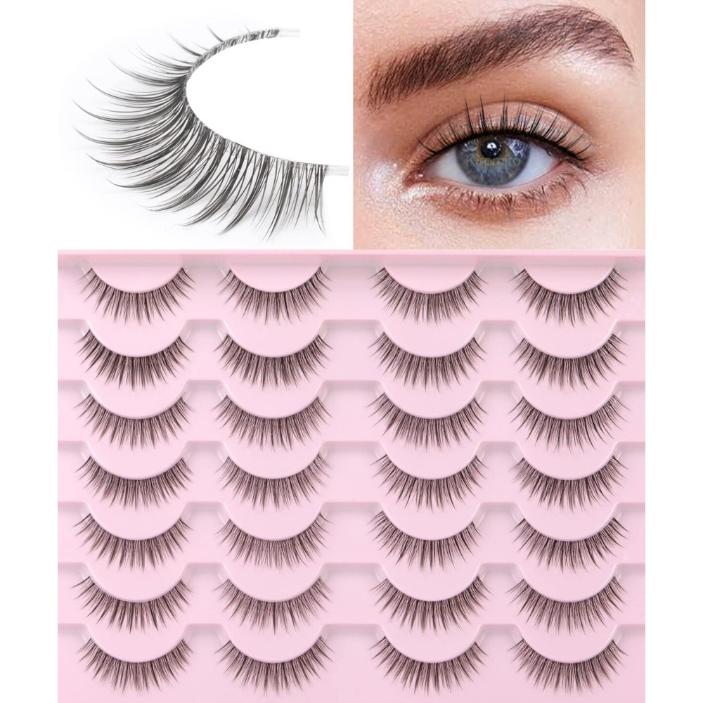 Kiromiro Eyelashes Wispy 10mm False Lashes Natural Look Soft 3D Mink Lashes Short Strip Lashes Pack
