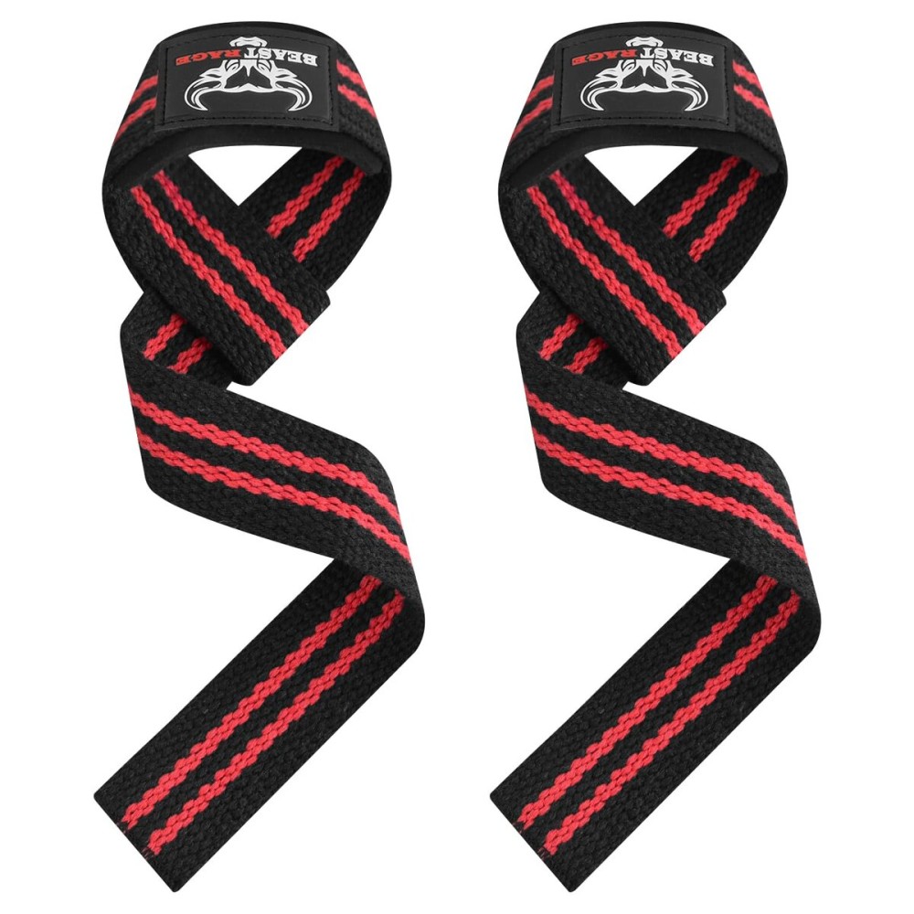 BEAST RAGE Lifting Wrist Straps for Weightlifting, Straps Gym Grip Power Workouts Lifting Straps Padded Cotton Men Women Wrap Lift, Deadlift Bodybuilding Weight Lifting Exercise Straps (Black/Red)
